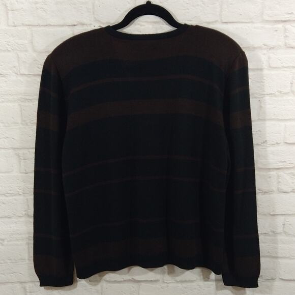 A Vintage Dylani Knitwear Zebra Leopard Print Brown Striped Full Zip Sweater L - Picture 6 of 10